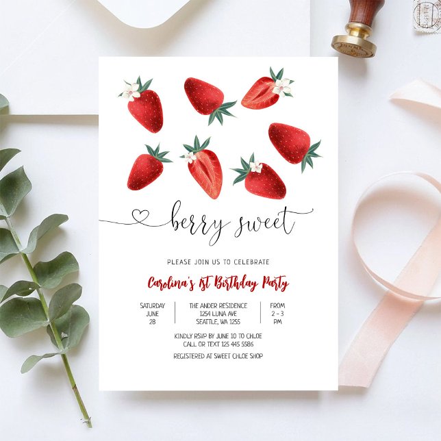 Invitation d'anniversaire fraise douce aux framboi (Créateur téléchargé)