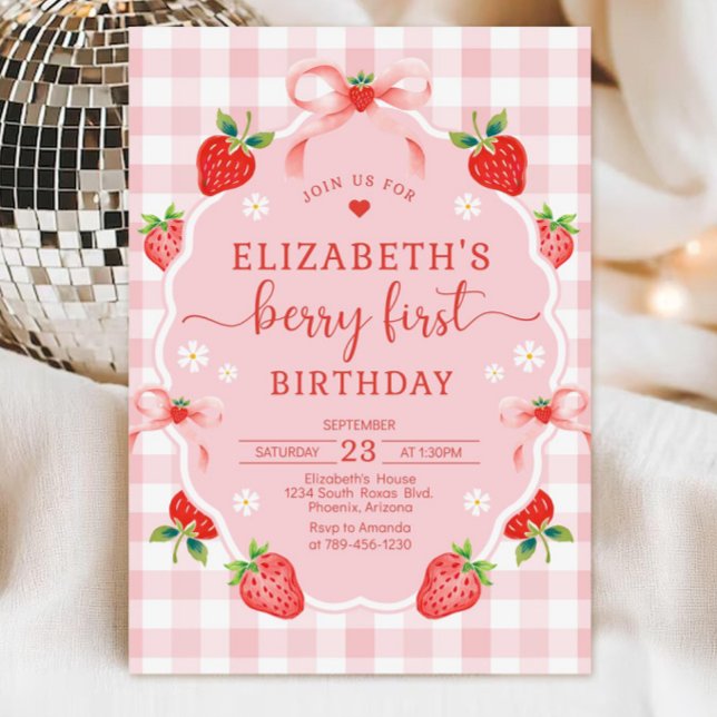 Invitation d'anniversaire fraise, Premier annivers (Créateur téléchargé)