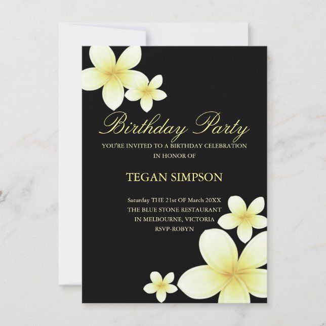 Invitation d'anniversaire Frangipanier Jaune & Noi (Devant)
