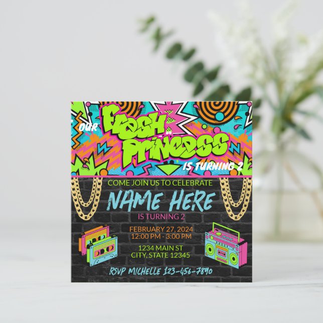 Invitation d'anniversaire Fresh Princess des année (Debout devant)