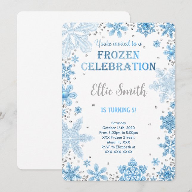 Invitation d'anniversaire Frozen modifiable (Devant / Derrière)
