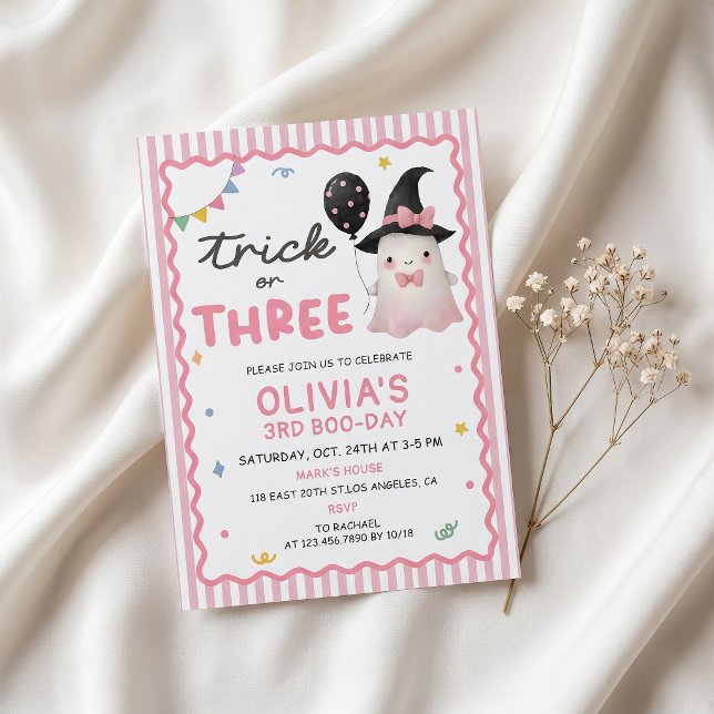 Invitation d'anniversaire Fun Girl Trick or Three (Créateur téléchargé)