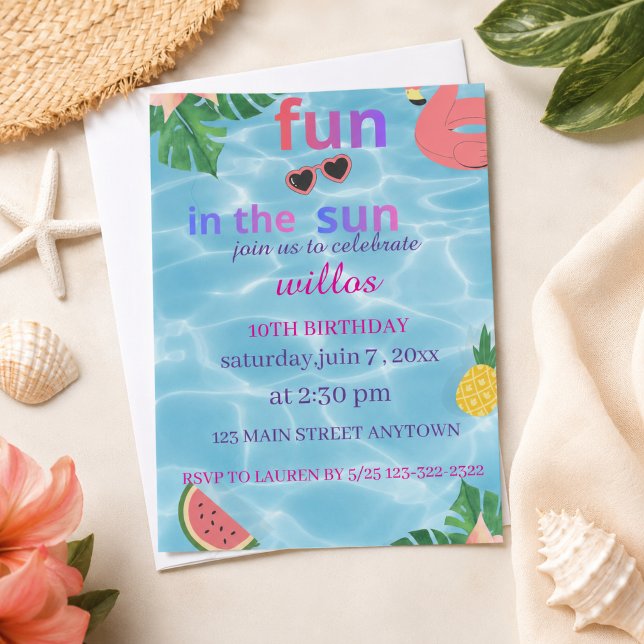 Invitation d'anniversaire Fun in the Sun Plage Enf (Créateur téléchargé)