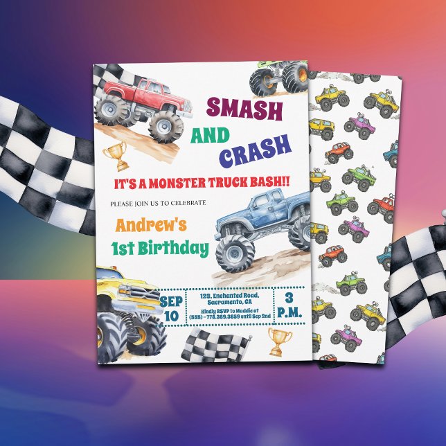 Invitation d'anniversaire Fun Monster Trucks 1ère  (Créateur téléchargé)