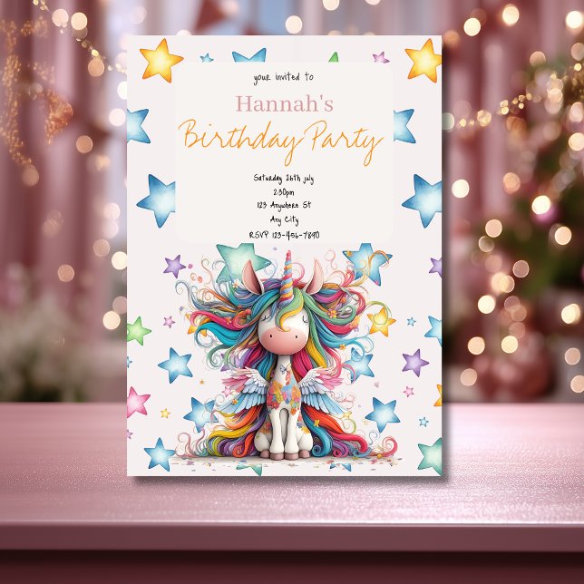 Invitation d'anniversaire Fun Star Licorne Féminin (Créateur téléchargé)