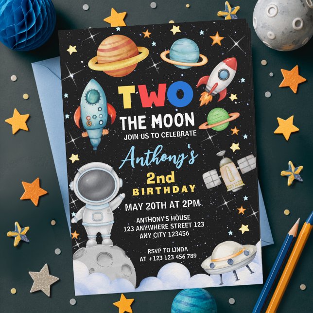 Invitation d'anniversaire Fusée spatiale Deux à la (Créateur téléchargé)