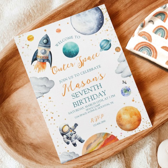 Invitation d'anniversaire Galaxie Espace Aquarelle (Créateur téléchargé)
