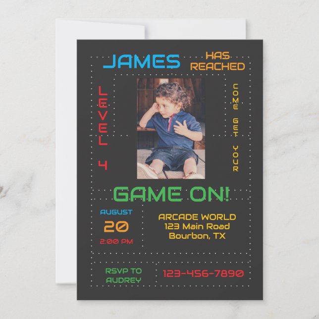 Invitation d'anniversaire Gamer niveau supérieur a (Devant)