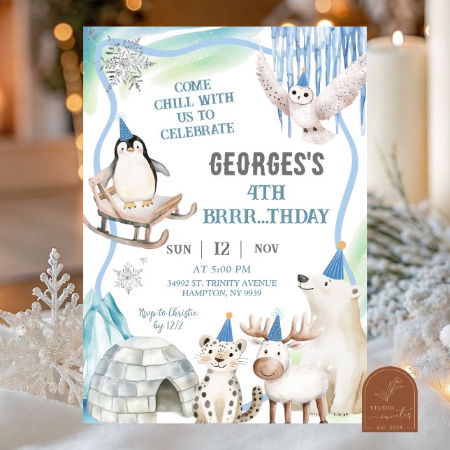 Invitation d'anniversaire garçon animaux arctiques (Créateur téléchargé)