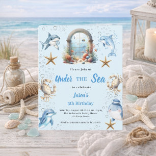 Invitation d'anniversaire garçon animaux bleus sou