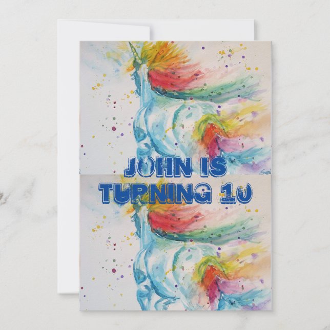 Invitation d'anniversaire garçon aquarelle art lic (Devant)