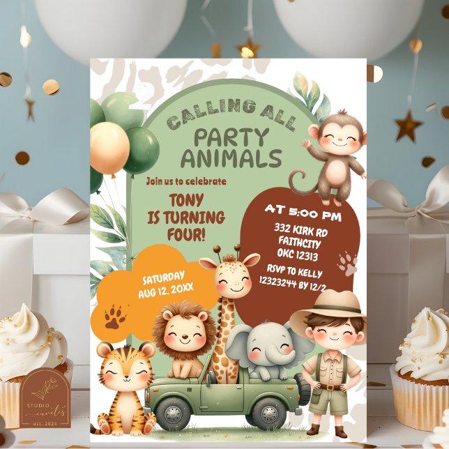 Invitation d'anniversaire garçon aventure animaux  (Créateur téléchargé)