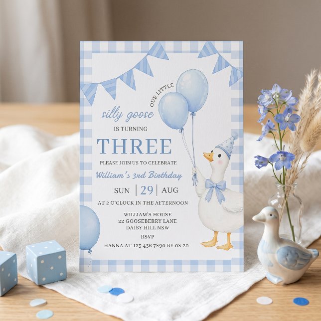 Invitation d'anniversaire garçon bleu à carreaux S (Créateur téléchargé)