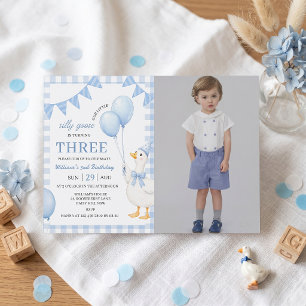 Invitation d'anniversaire garçon bleu à carreaux S
