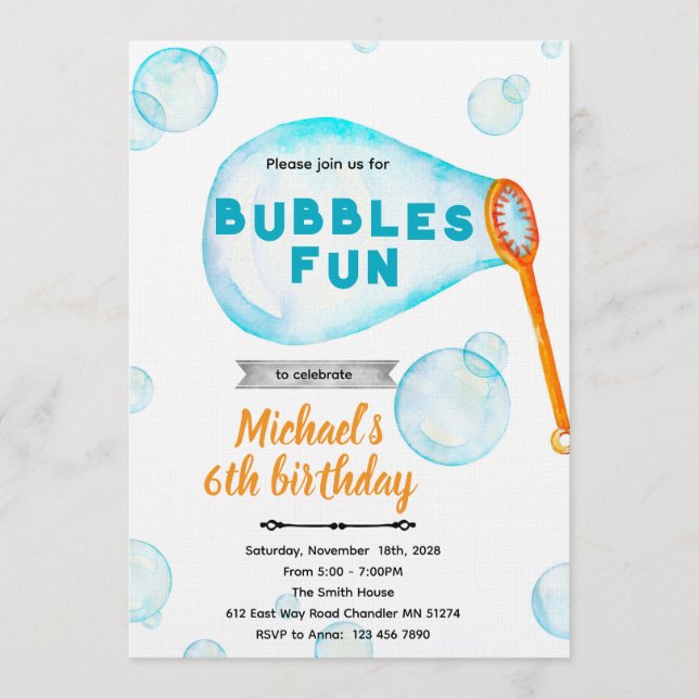 Invitation d'anniversaire garçon bulle (Devant)