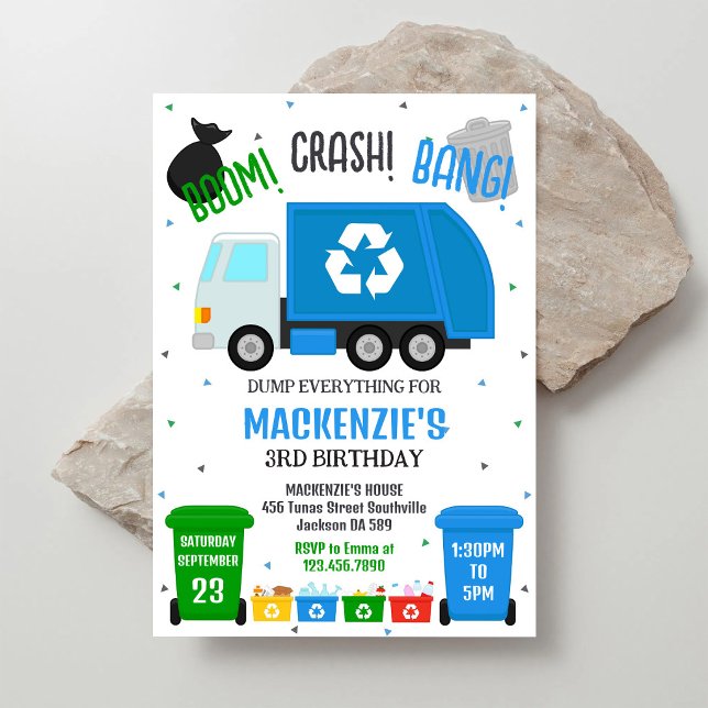Invitation d'anniversaire garçon camion à ordures  (Créateur téléchargé)