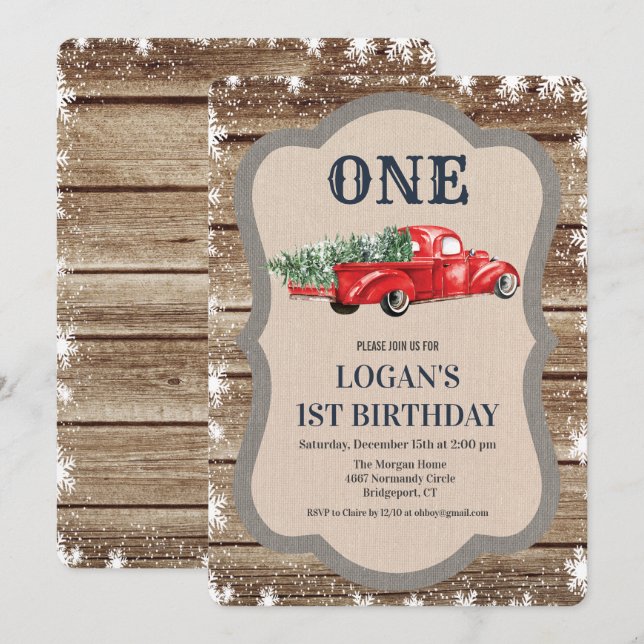 Invitation d'anniversaire garçon camion vintage -  (Devant / Derrière)