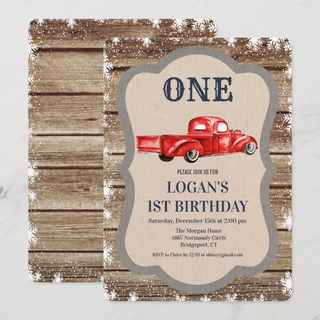 Invitation d'anniversaire garçon camion vintage -  (Devant / Derrière)