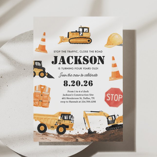 Invitation d'anniversaire garçon camions de constr (Créateur téléchargé)
