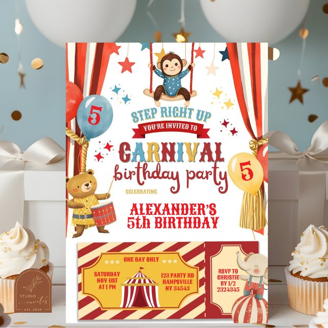 Invitation d'anniversaire garçon Carnaval du cirqu (Créateur téléchargé)