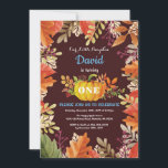 Invitation d'anniversaire garçon citrouille automn<br><div class="desc">Invitation d'anniversaire garçon automne citrouille. Invitation de fête d'anniversaire d'automne. Bleu et orange. Fond marron. Premier anniversaire. 1er anniversaire. 1er 2e 3e 4e 5e 6e 7e 8e 9e 10e, tous âges. Pour une personnalisation plus poussée, veuillez cliquer sur le bouton "Personnaliser" et utiliser notre outil de conception pour modifier ce...</div>