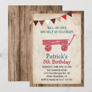 Invitation d'anniversaire garçon de chariot rustiq
