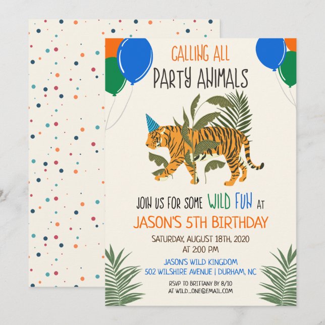 Invitation d'anniversaire garçon de la jungle zoo  (Devant / Derrière)