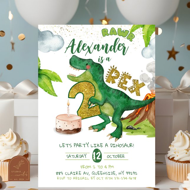 Invitation d'anniversaire Garçon Dinosaure 2-rex (Créateur téléchargé)