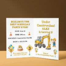 Invitation d'anniversaire garçon en construction