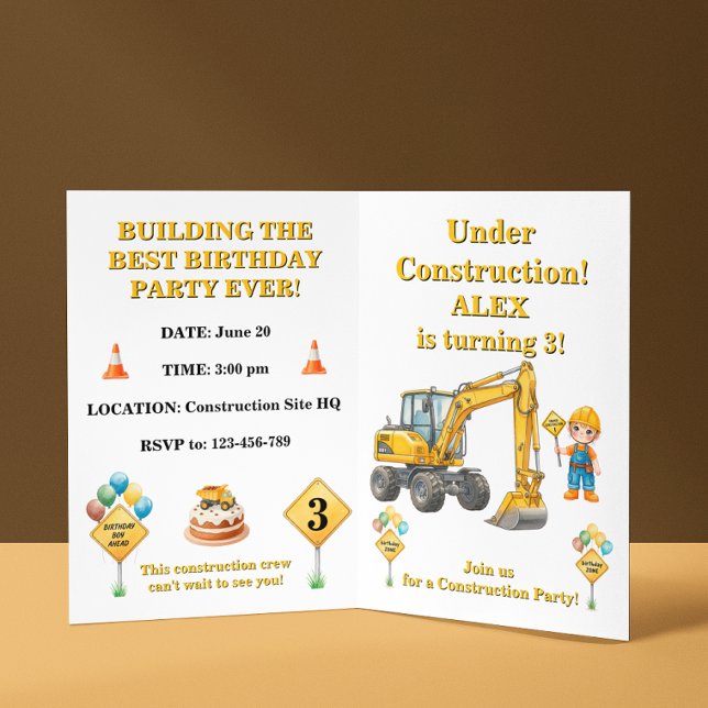 Invitation d'anniversaire garçon en construction  (Créateur téléchargé)