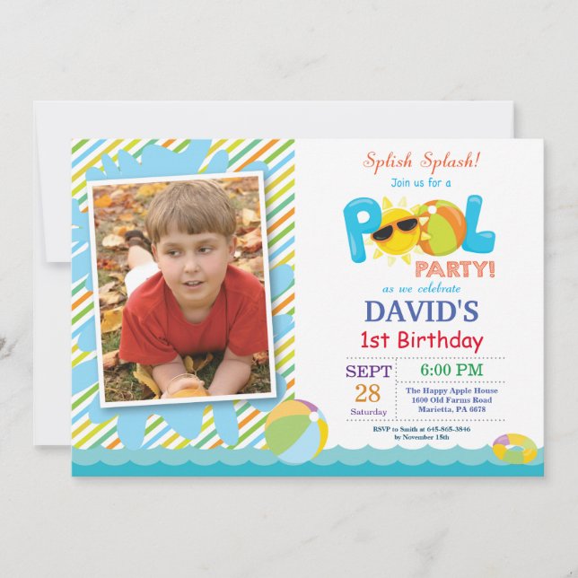 Invitation d'anniversaire garçon fête au bord de l (Devant)