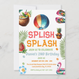 Invitation d'anniversaire garçon fête piscine avec