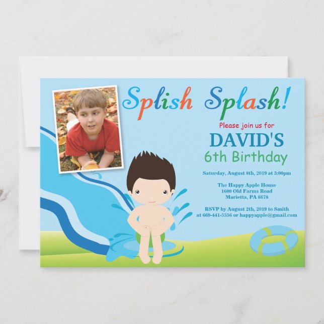 Invitation d'anniversaire garçon fête piscine tobo (Devant)