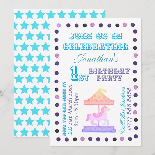 Invitation d'anniversaire garçon/fille - Thème car (Devant / Derrière)