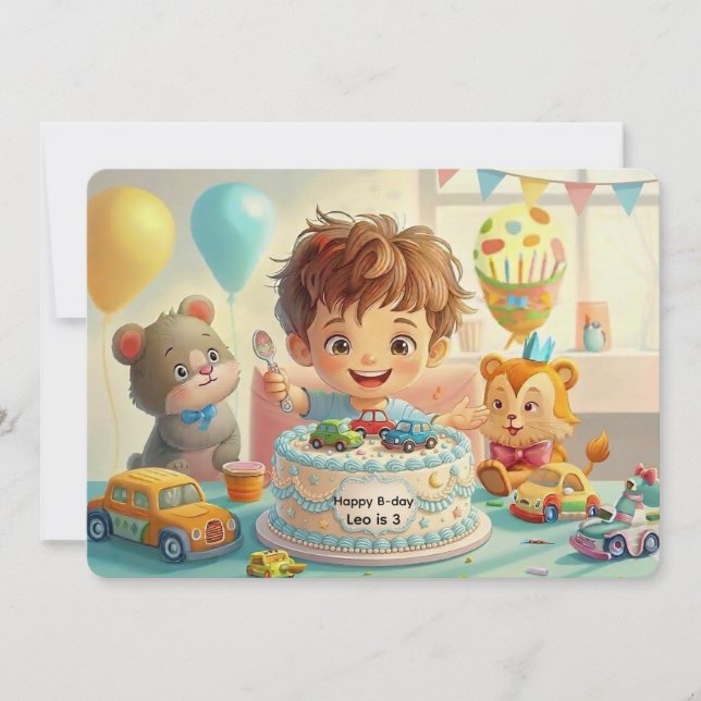 Invitation d'anniversaire garçon mignon voiture bl (Devant)