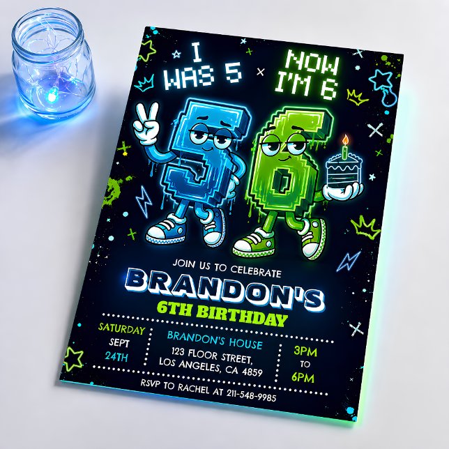 Invitation d'anniversaire garçon Neon Glow 6 ans (Créateur téléchargé)
