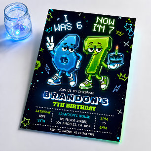 Invitation d'anniversaire garçon Neon Glow 7ème