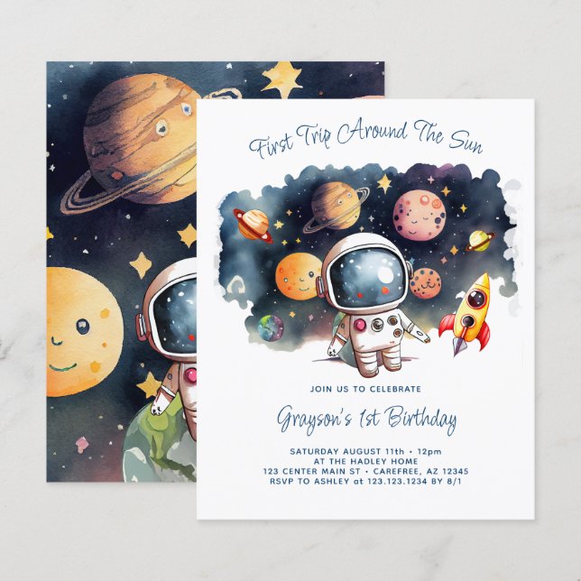 Invitation d'anniversaire garçon planètes espace e (Devant / Derrière)