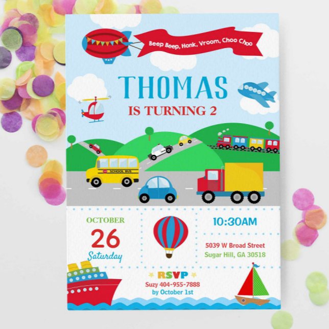 Invitation d'anniversaire garçon pour les transpor (Créateur téléchargé)