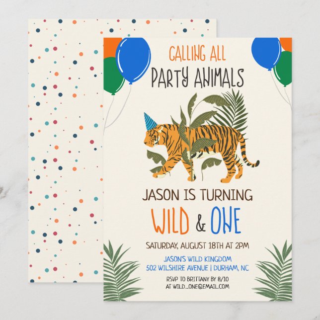Invitation d'anniversaire garçon pour un zoo jungl (Devant / Derrière)