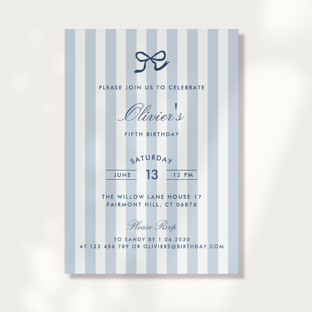 Invitation d'anniversaire garçon ruban bleu et ray (Créateur téléchargé)