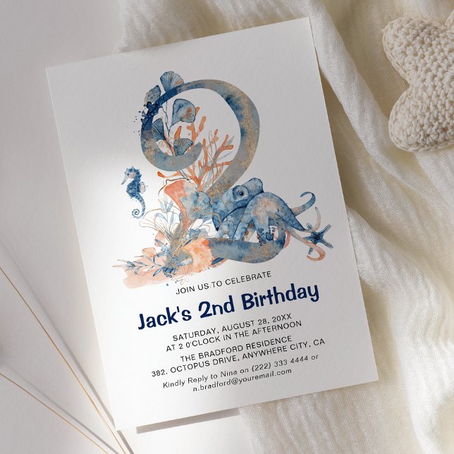 Invitation d'anniversaire garçon sous-marin aquare (Créateur téléchargé)