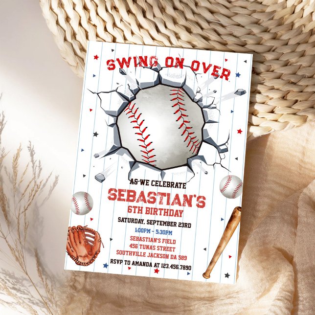 Invitation d'anniversaire garçon swing de baseball (Créateur téléchargé)