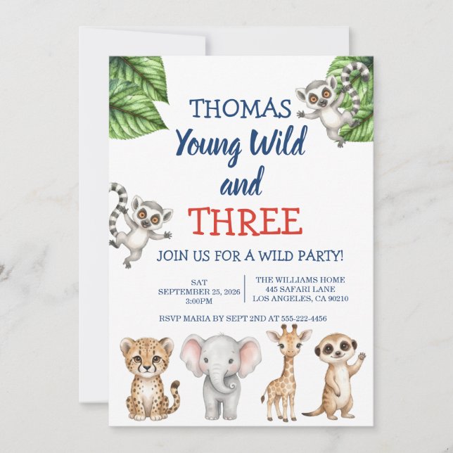 Invitation d'anniversaire garçon thème animaux de  (Devant)