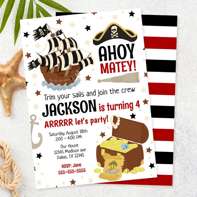 Invitation d'anniversaire garçon thème pirate Ahoy (Créateur téléchargé)