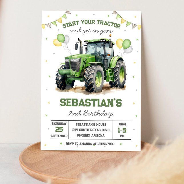 Invitation d'anniversaire garçon tracteur vert (Créateur téléchargé)