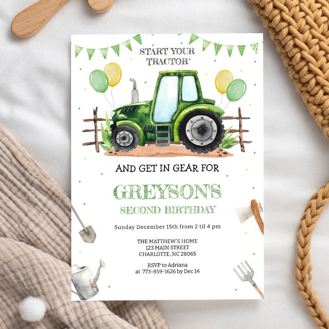 Invitation d'anniversaire garçon tracteur vert (Créateur téléchargé)
