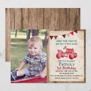 Invitation d'anniversaire garçon tracteur vintage 