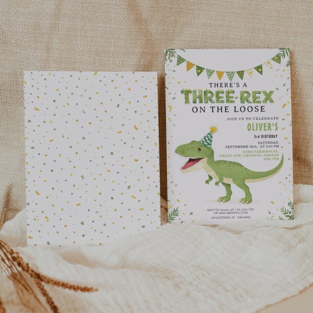 Invitation d'anniversaire garçon trois-rex Dino (Créateur téléchargé)