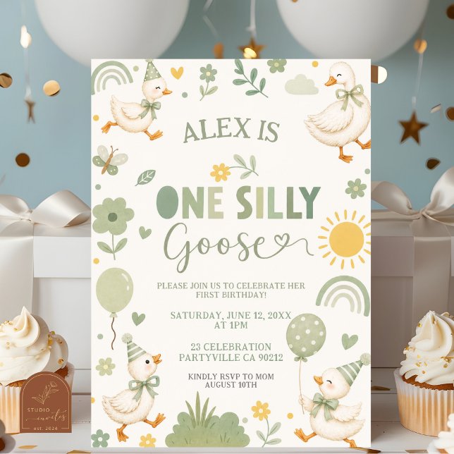 Invitation d'anniversaire Garçon Vert Sauge UN Oie (Créateur téléchargé)